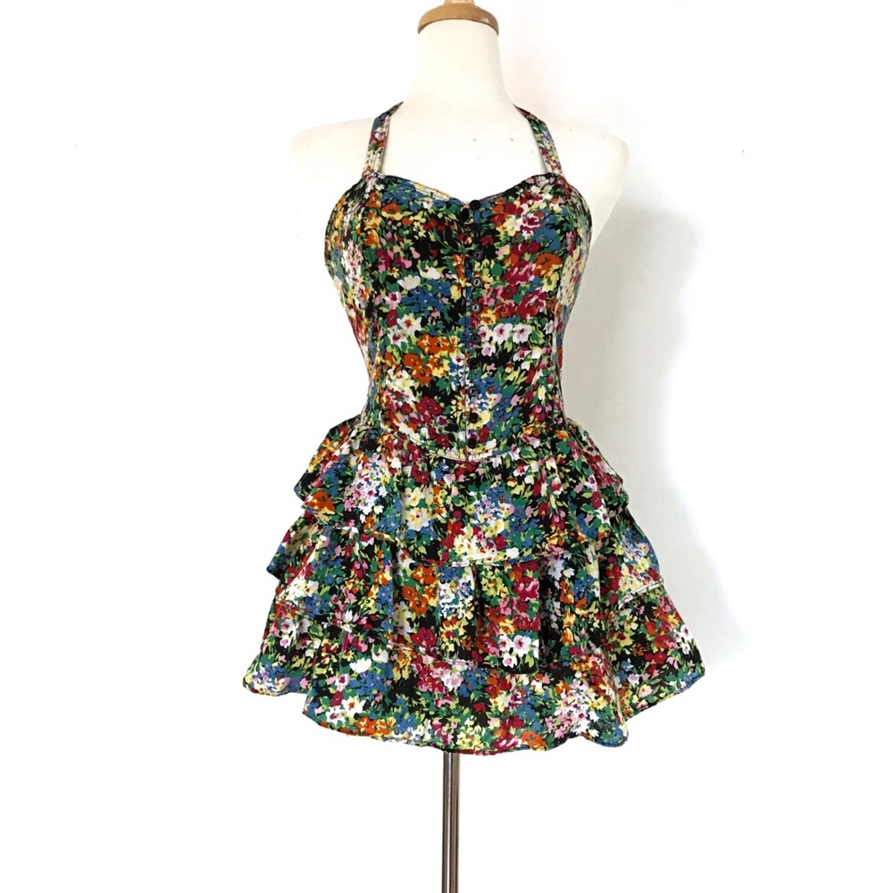 SOLD. Floral Sweetheart Bust Layered Ruffle Dress